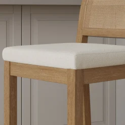 Boucle & Rattan Bar Stools Light Brown (Set of 3)