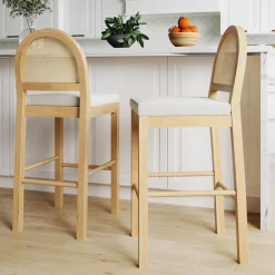 Boucle & Rattan Bar Stools Warm Pine (Set of 2)