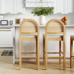 Boucle & Rattan Bar Stools Warm Pine (Set of 2)
