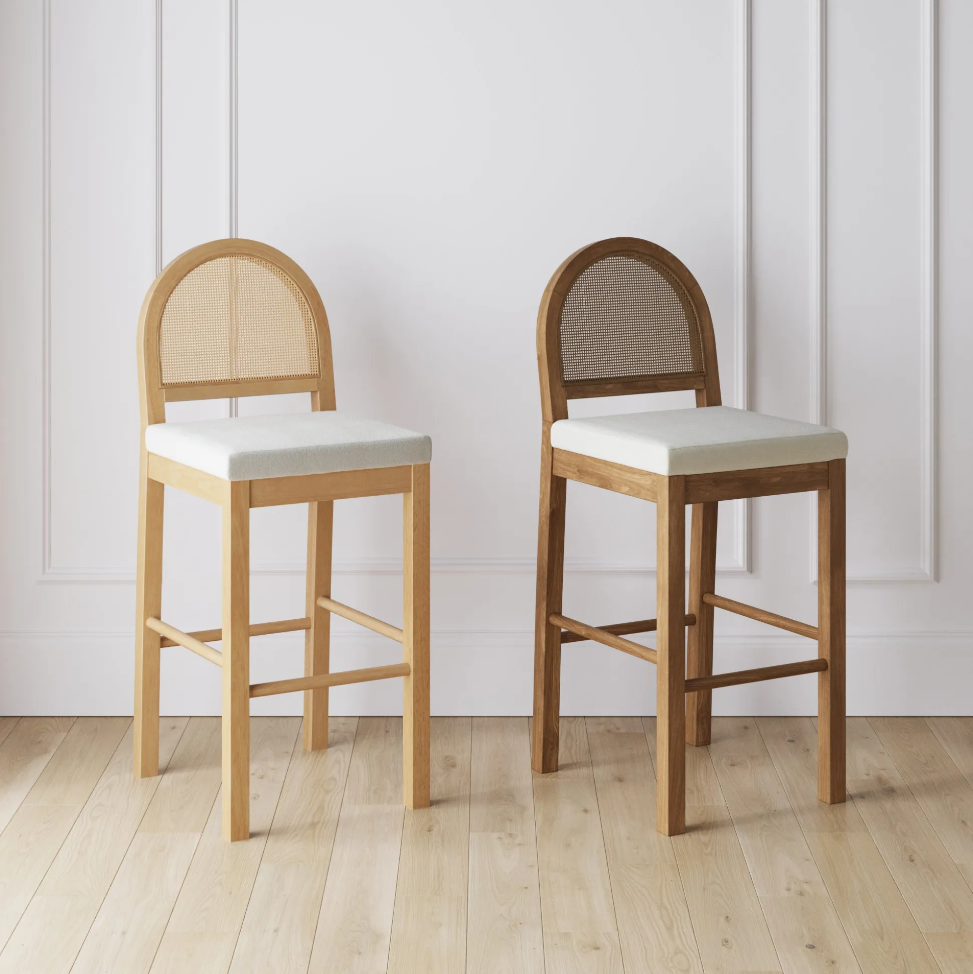 Boucle & Rattan Bar Stools Warm Pine (Set of 3)