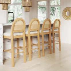 Boucle & Rattan Bar Stools Warm Pine (Set of 4)