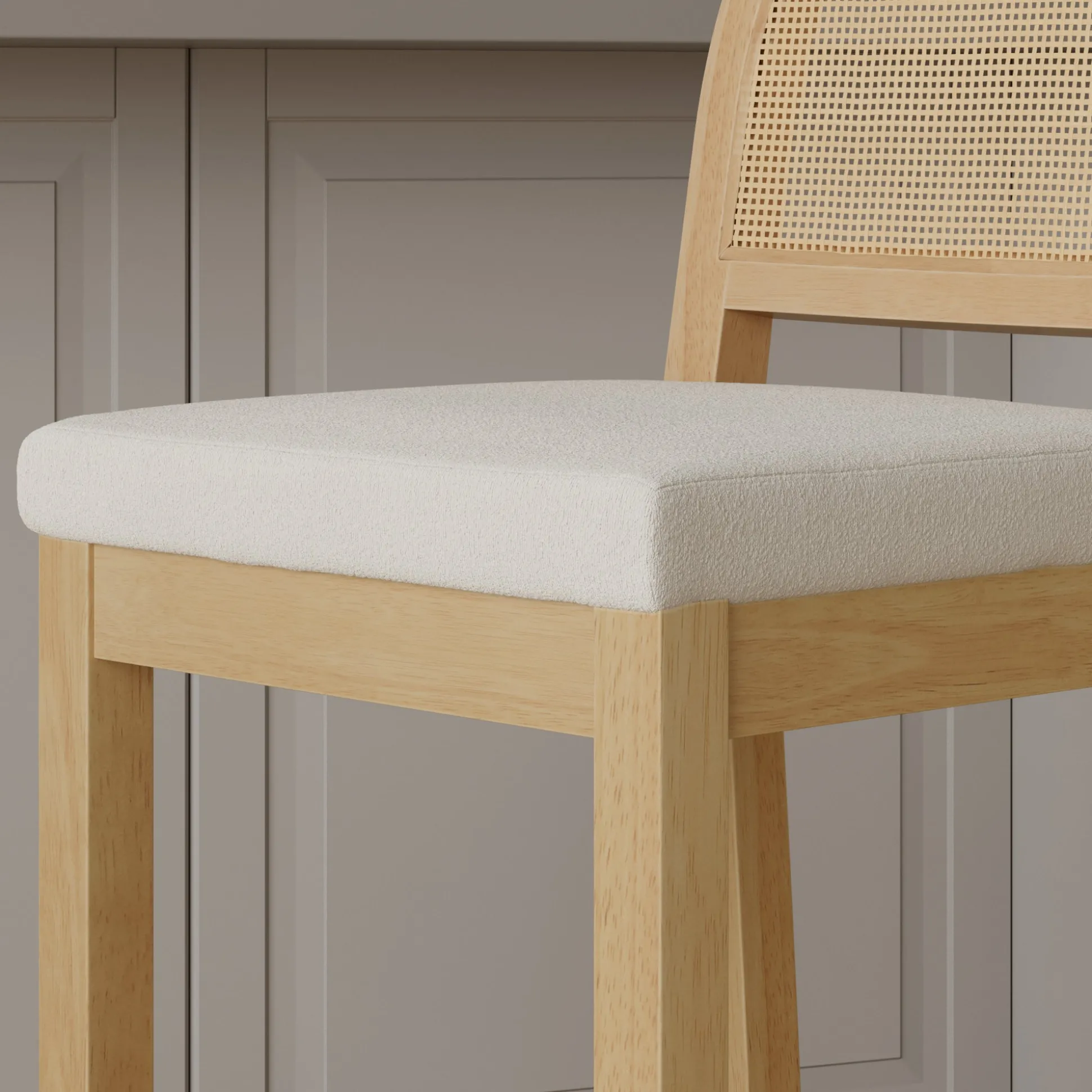 Boucle & Rattan Bar Stool Warm Pine