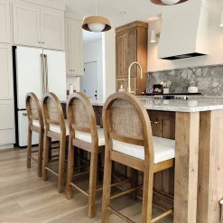 Boucle & Rattan Counter Height Bar Stools Light Brown (Set of 4)