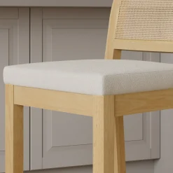 Boucle & Rattan Counter Height Bar Stools Warm Pine (Set of 4)