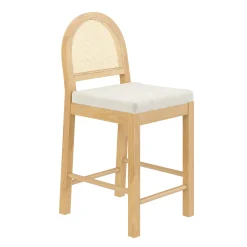 Boucle & Rattan Counter Height Bar Stools Warm Pine (Set of 4)