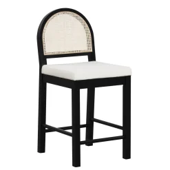 Boucle & Rattan Counter Height Bar Stools Black (Set of 4)