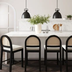 Boucle & Rattan Counter Height Bar Stools Black (Set of 4)
