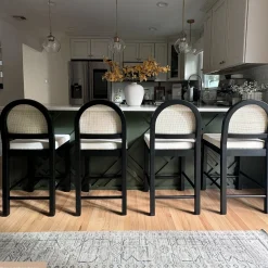 Boucle & Rattan Counter Height Bar Stools Black (Set of 4)