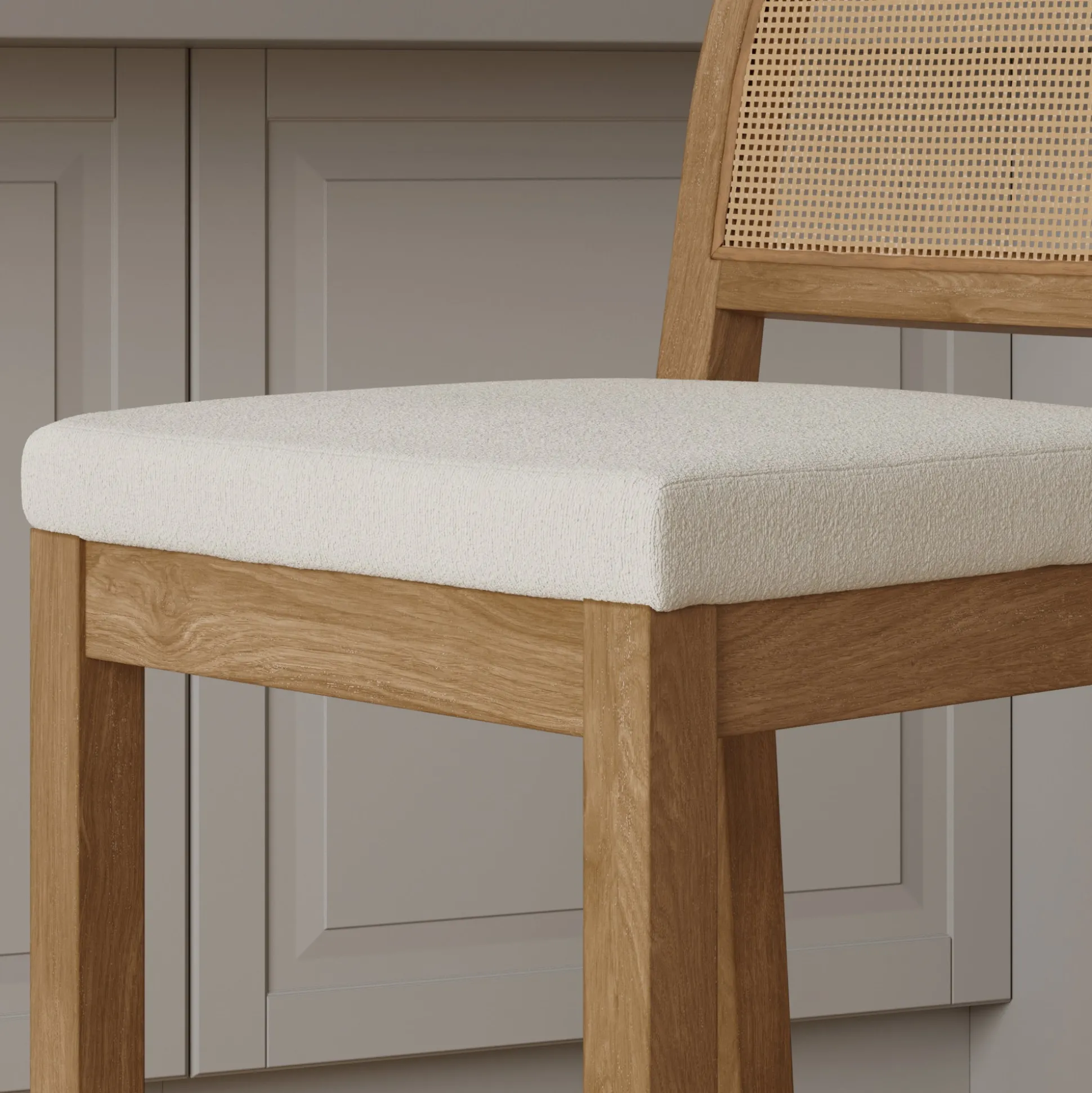 Boucle & Rattan Counter Height Bar Stools Light Brown (Set of 2)