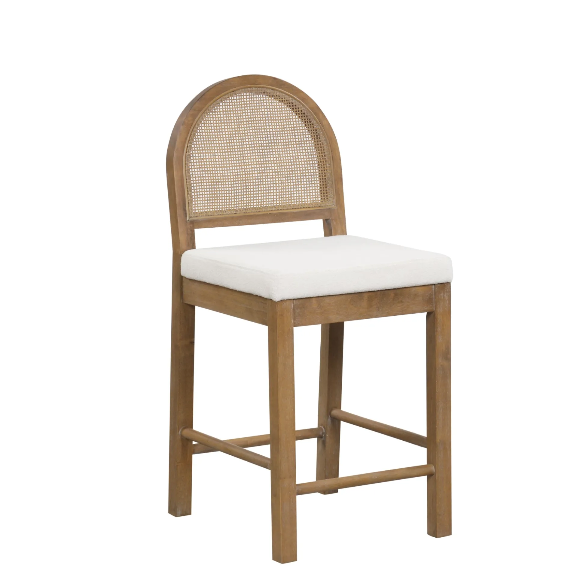 Boucle & Rattan Counter Height Bar Stools Light Brown (Set of 2)