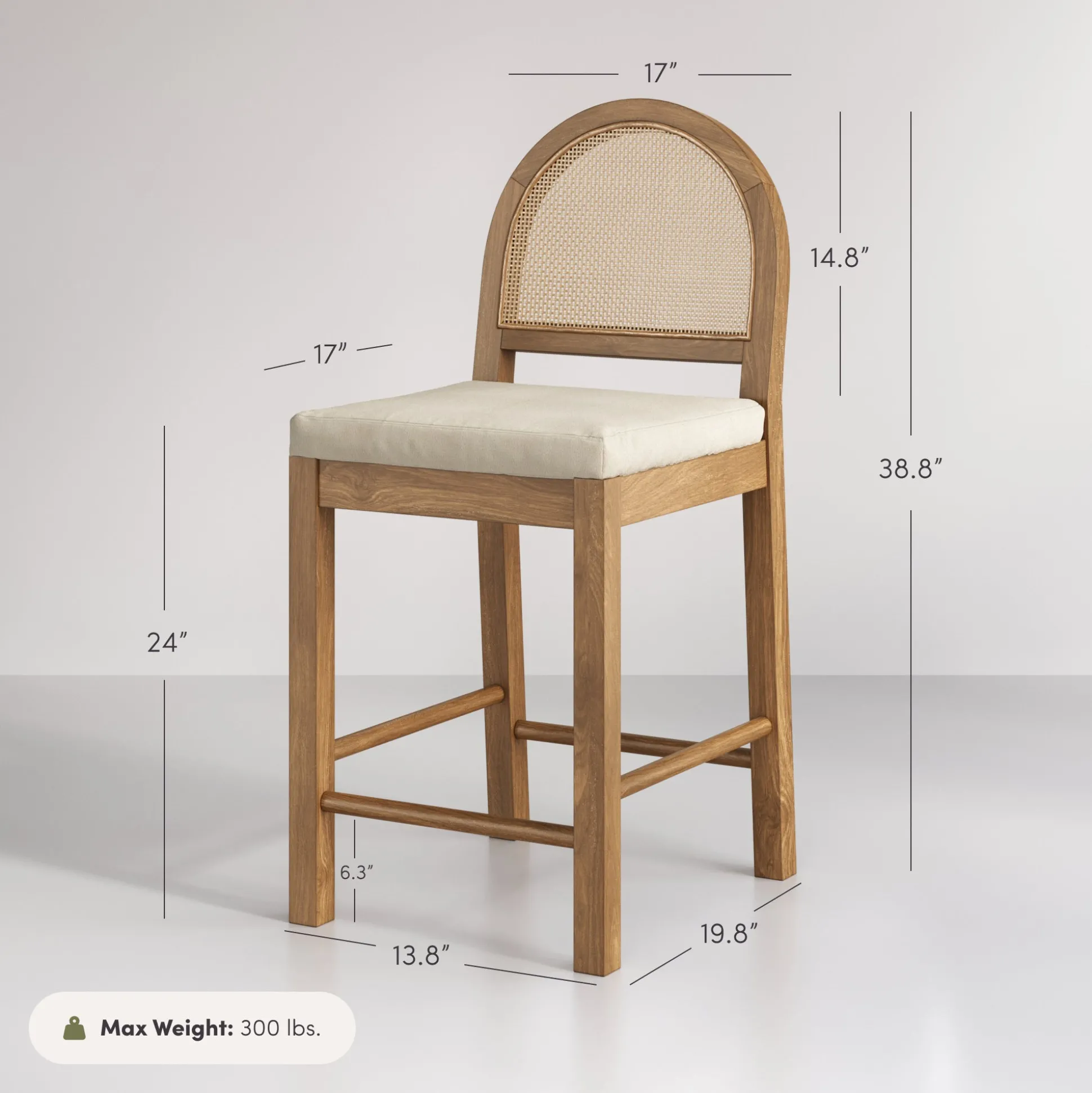 Boucle & Rattan Counter Height Bar Stools Light Brown (Set of 2)