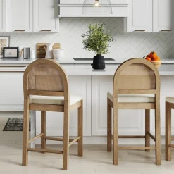 Boucle & Rattan Counter Height Bar Stools Light Brown (Set of 2)