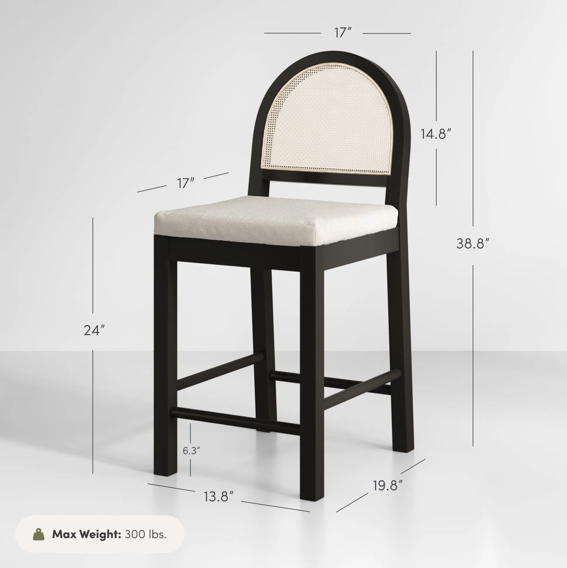Boucle & Rattan Counter Height Bar Stools Black (Set of 2)
