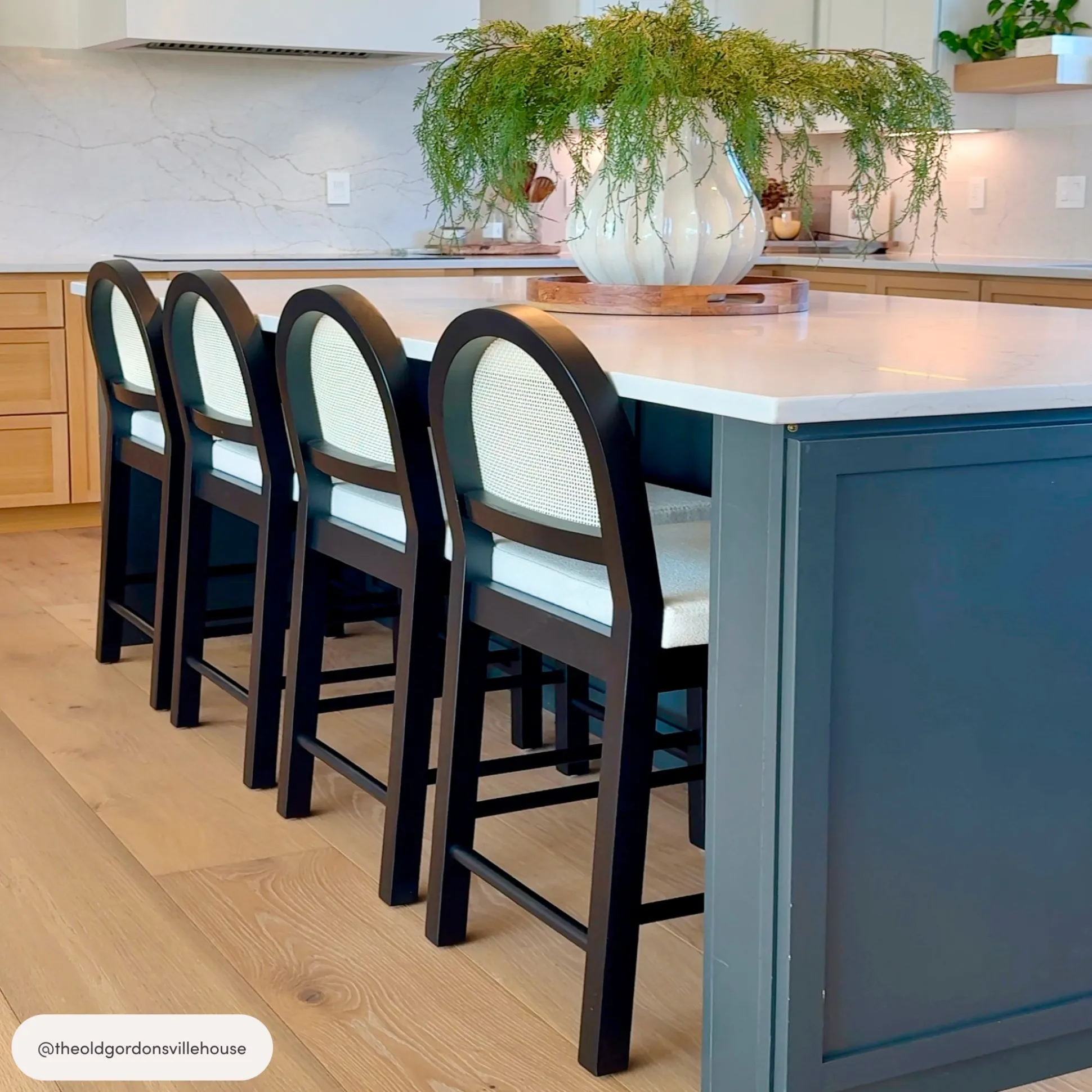 Boucle & Rattan Counter Height Bar Stools Black (Set of 2)