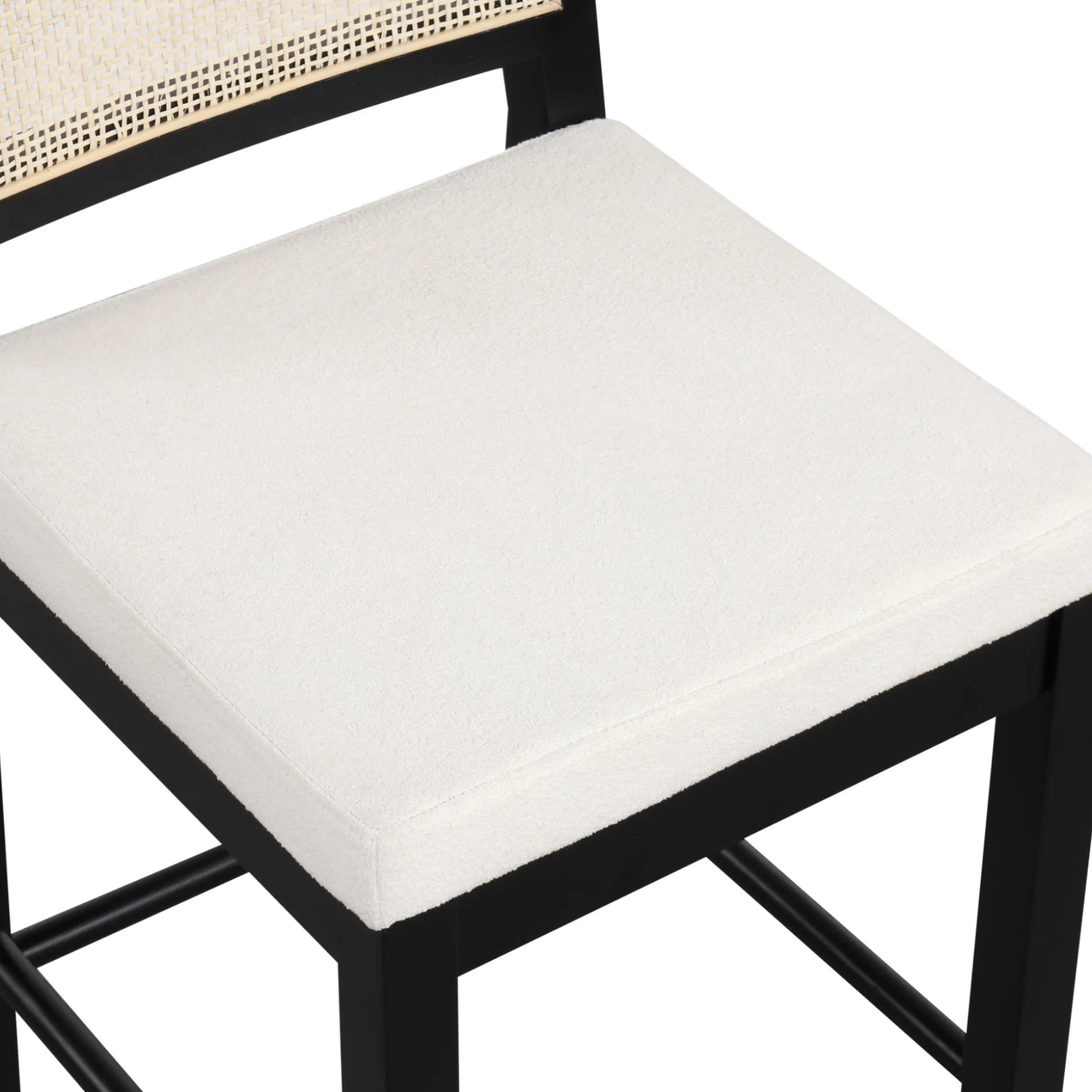 Boucle & Rattan Counter Height Bar Stools Black (Set of 2)