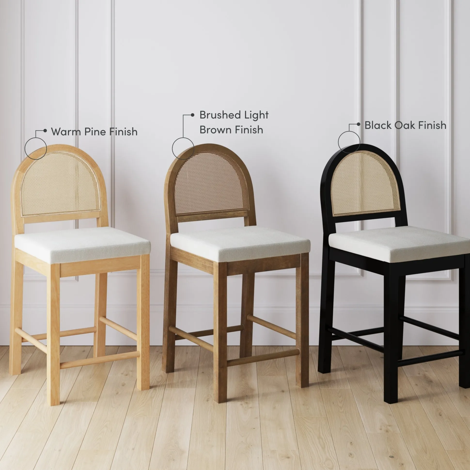 Boucle & Rattan Counter Height Bar Stools Warm Pine (Set of 2)