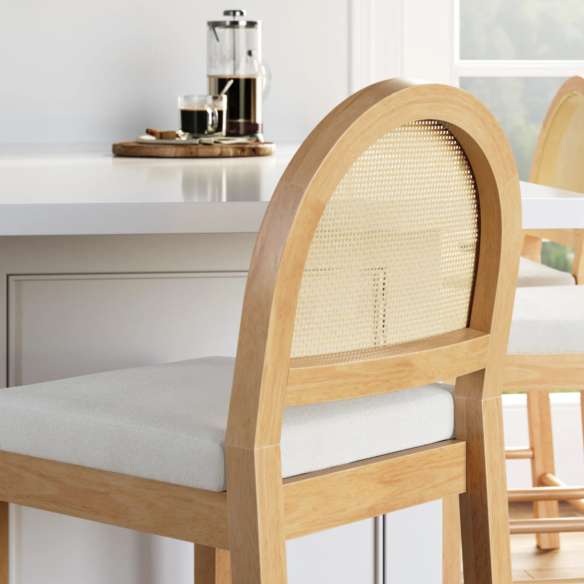 Boucle & Rattan Counter Height Bar Stools Warm Pine (Set of 2)