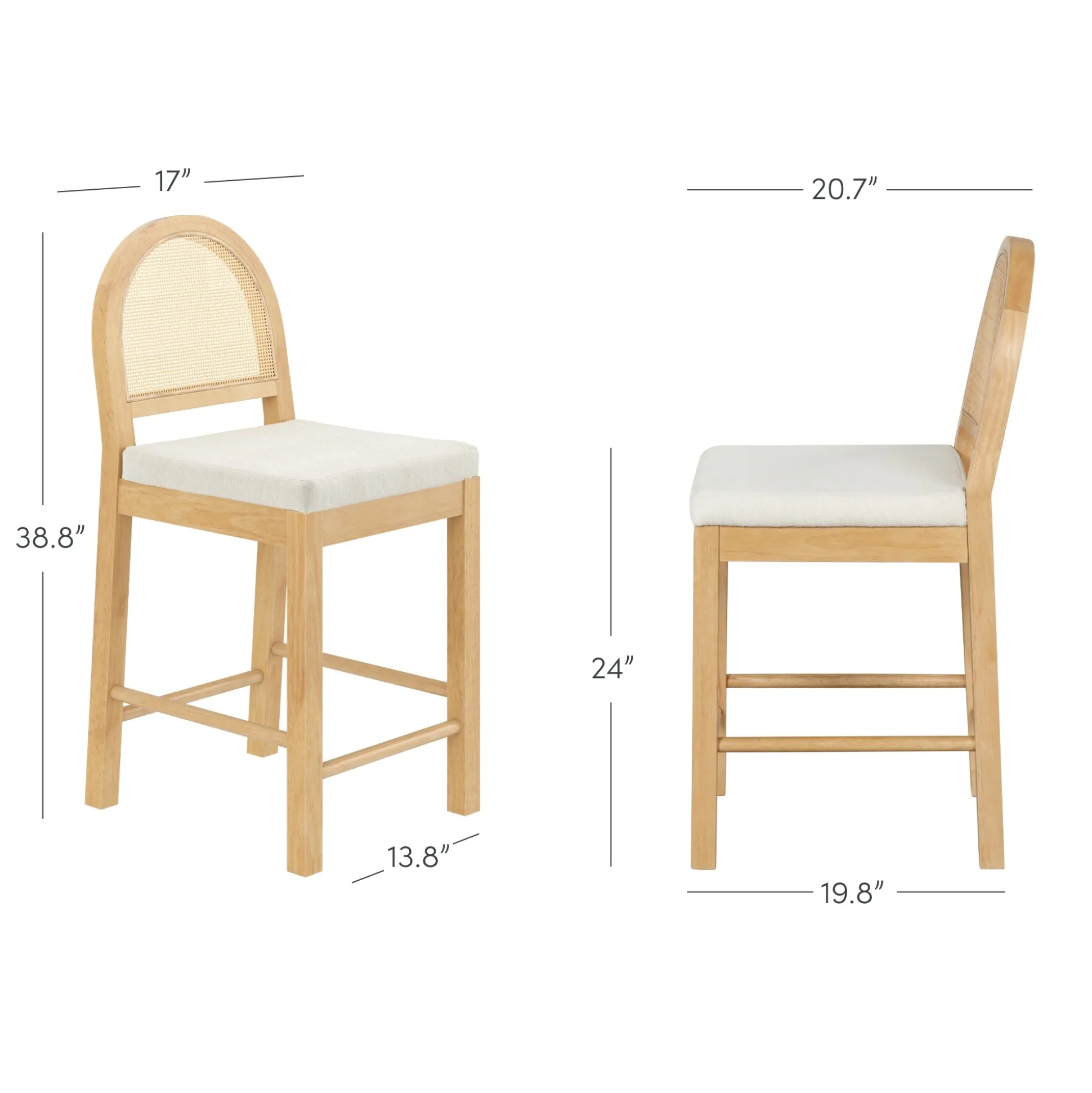 Boucle & Rattan Counter Height Bar Stools Warm Pine (Set of 2)