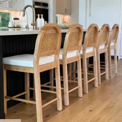 Boucle & Rattan Counter Height Bar Stools Warm Pine (Set of 2)