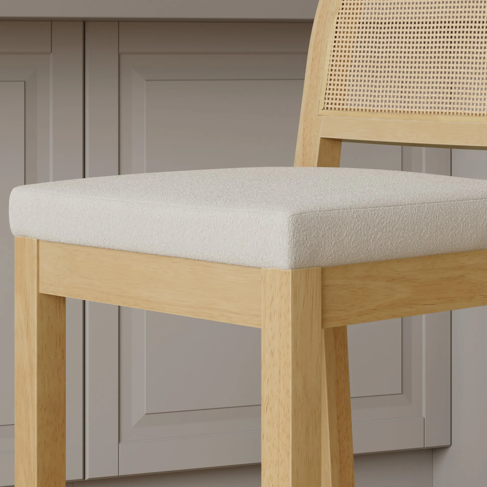 Boucle & Rattan Counter Height Bar Stools Warm Pine (Set of 3)