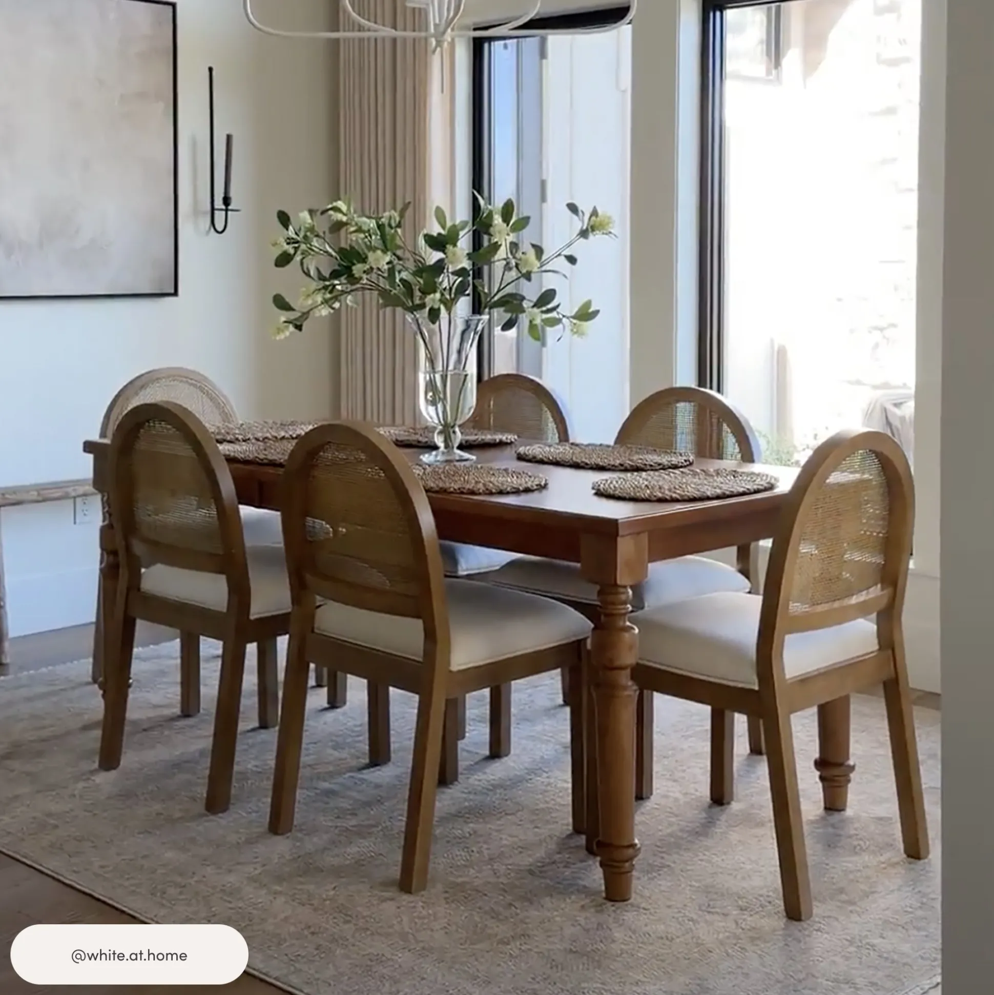 Boucle & Rattan Dining Chair Light Brown