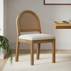 Boucle & Rattan Dining Chair Light Brown