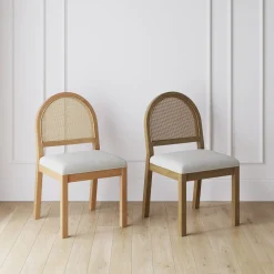 Boucle & Rattan Dining Chair Light Brown