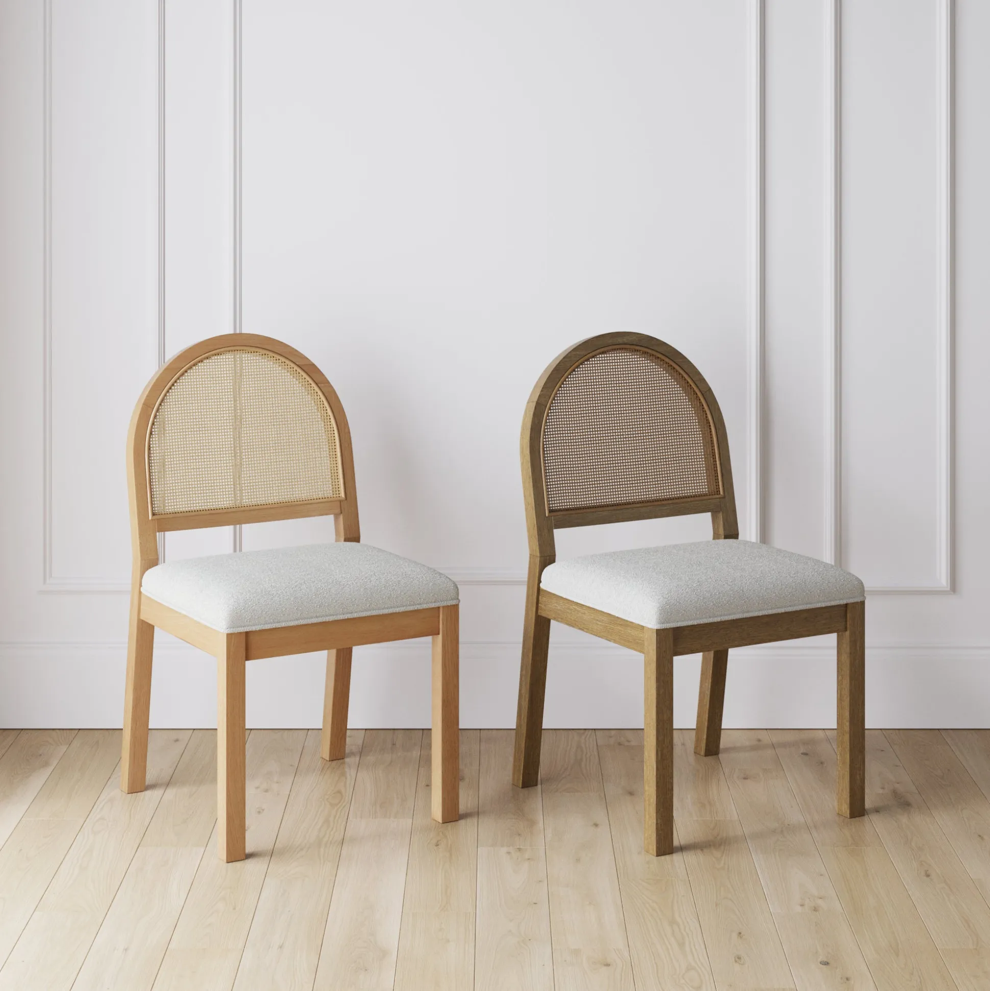 Boucle & Rattan Dining Chair Light Brown