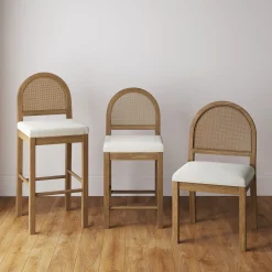 Boucle & Rattan Dining Chair Light Brown