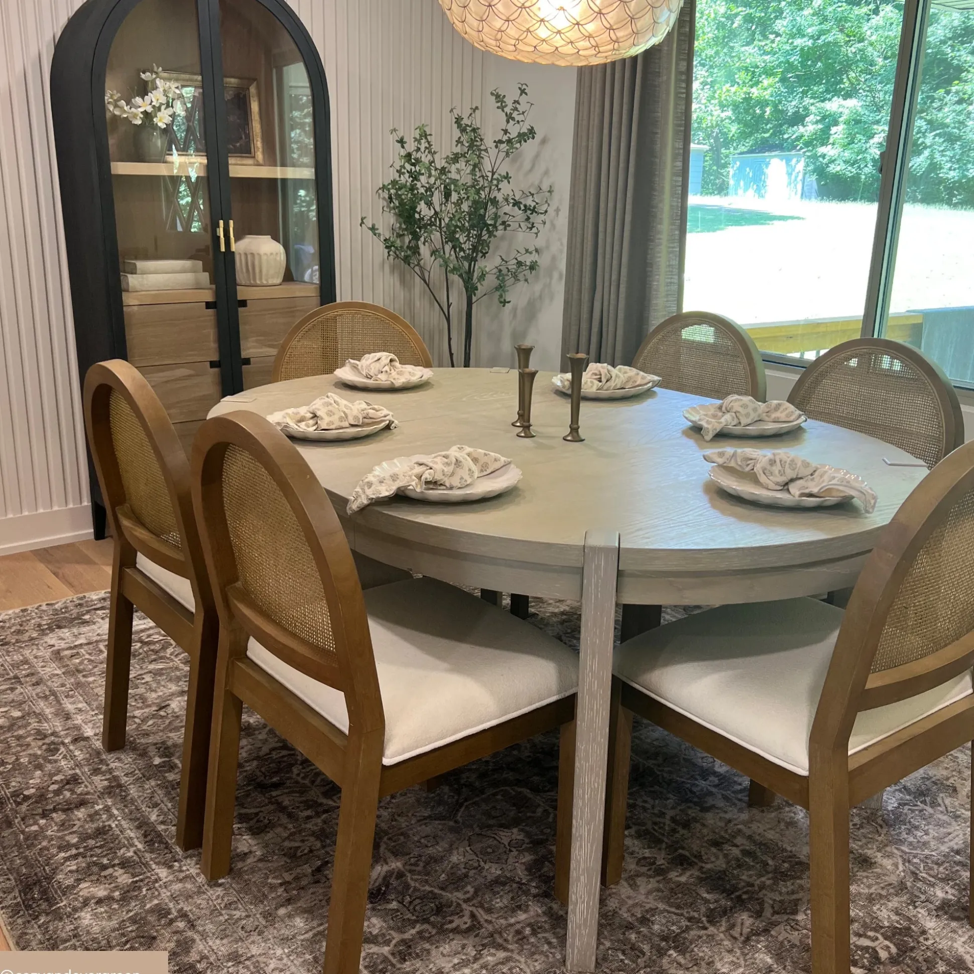Boucle & Rattan Dining Chair Light Brown