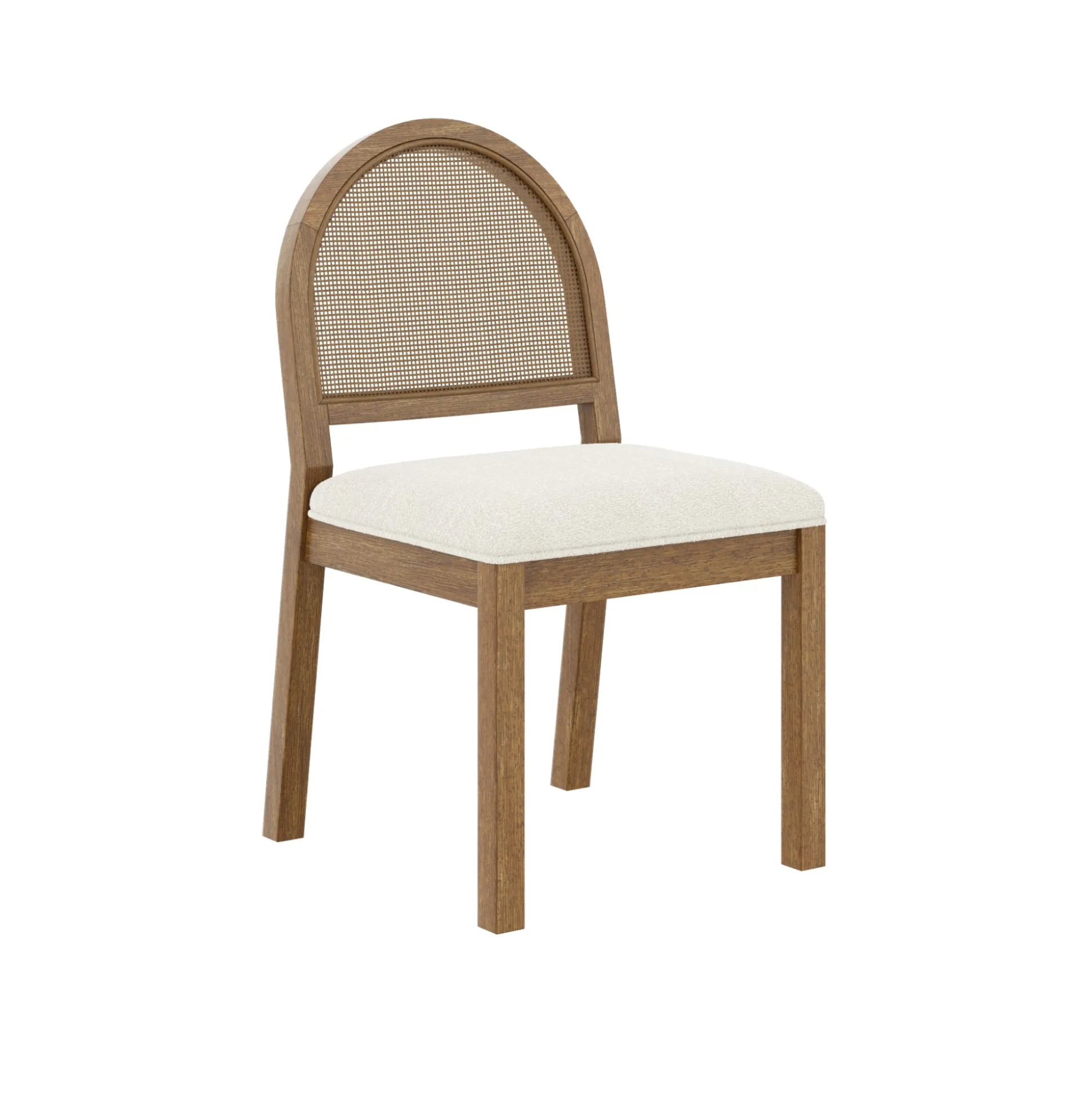 Boucle & Rattan Dining Chair Light Brown