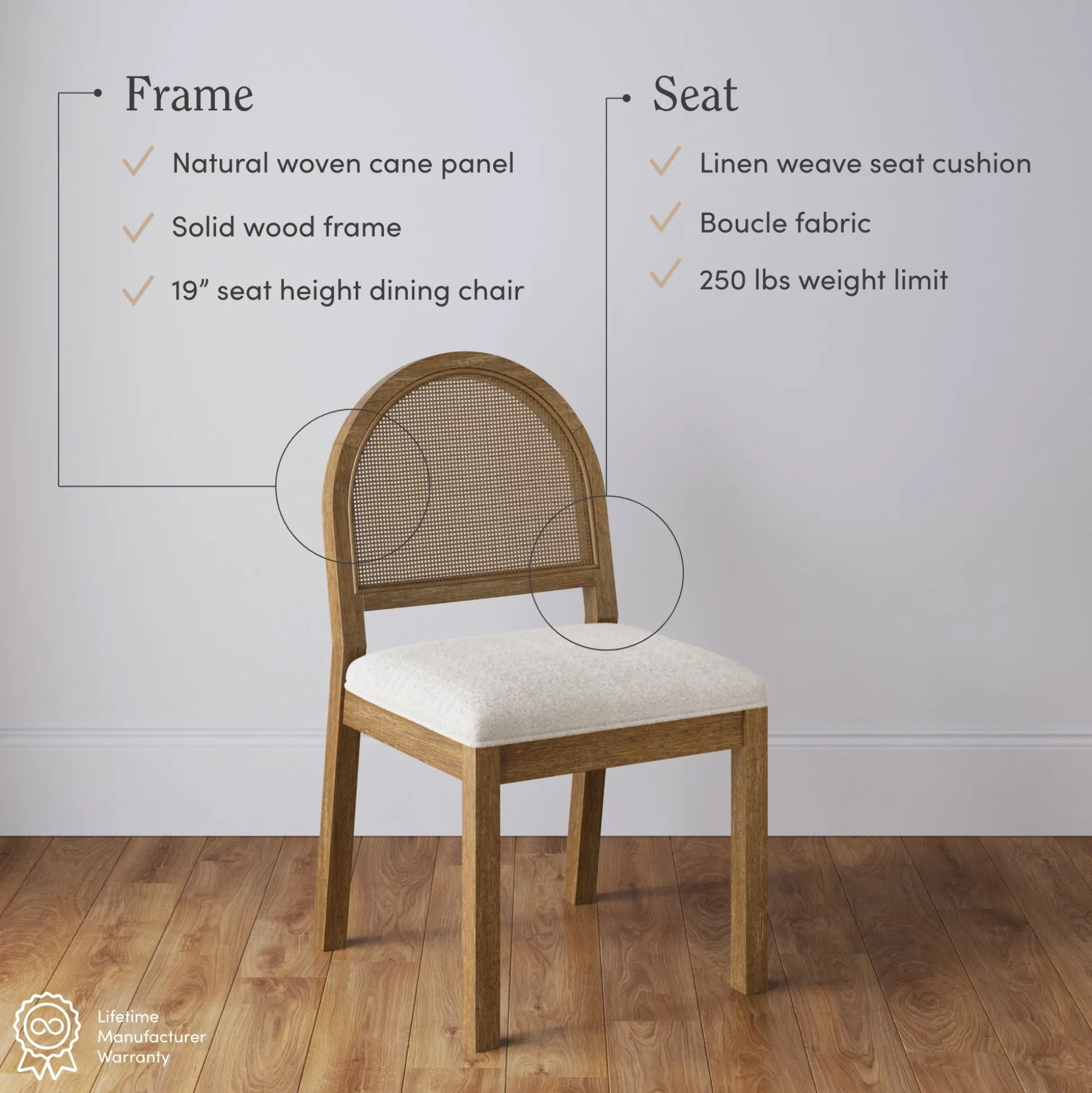 Boucle & Rattan Dining Chair Light Brown