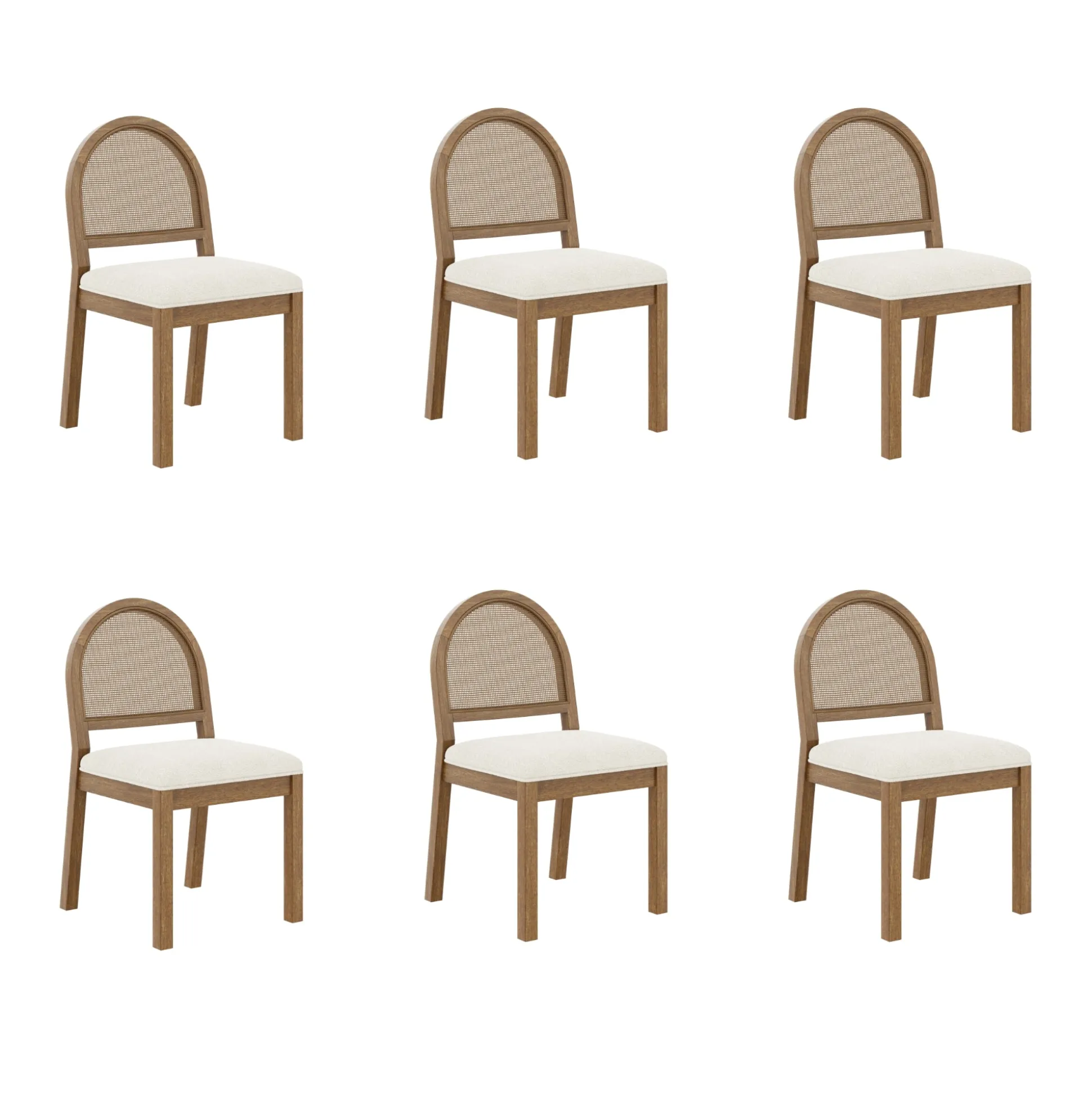 Boucle & Rattan Dining Chairs Light Brown (Set of 6)