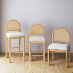 Boucle & Rattan Dining Chairs Warm Pine (Set of 4)
