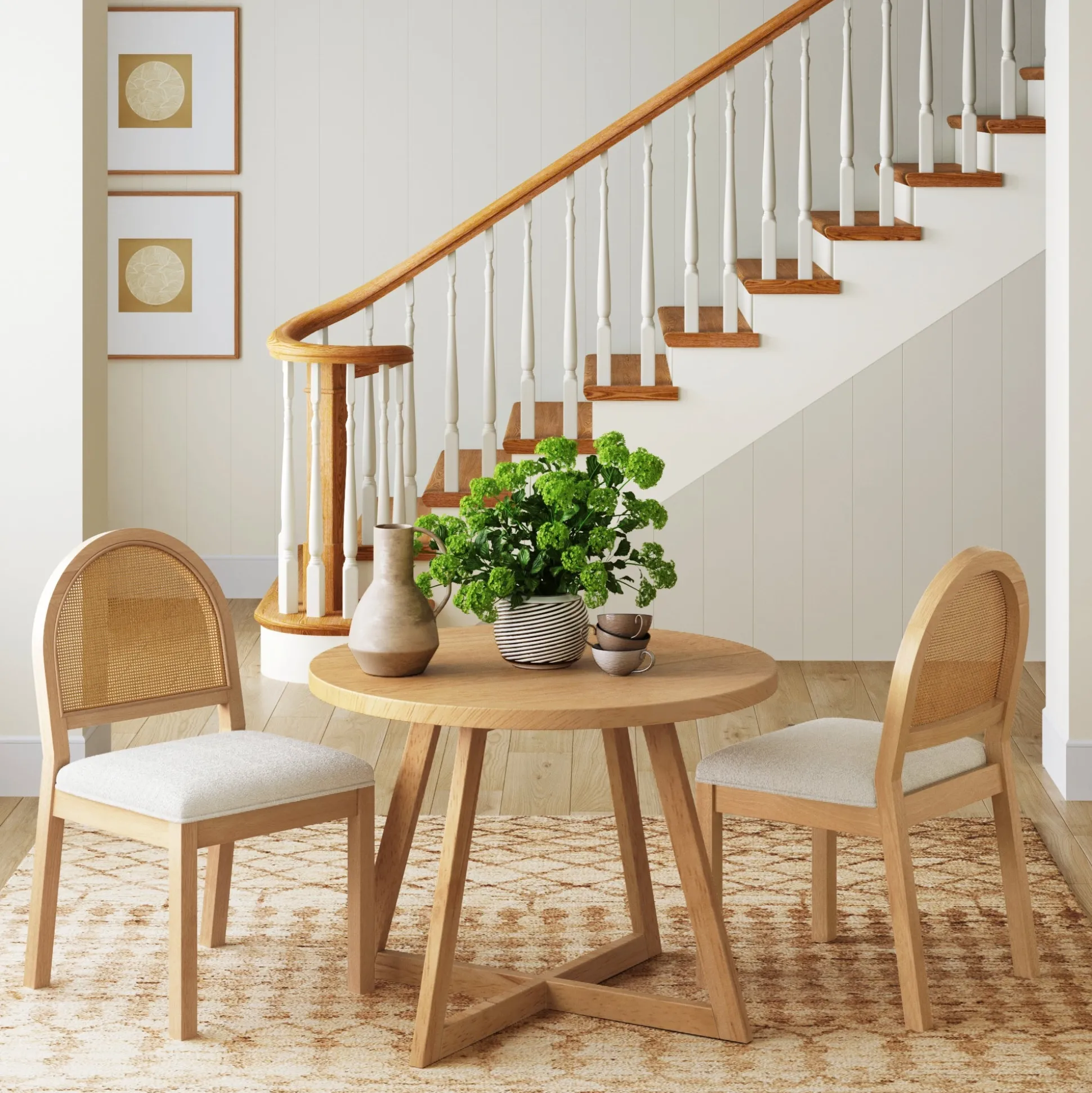 Boucle & Rattan Dining Chair Warm Pine (Set of 2)