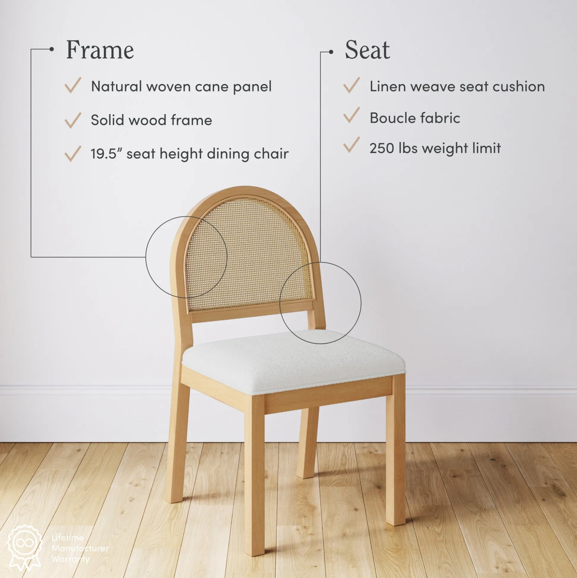 Boucle & Rattan Dining Chair Warm Pine (Set of 2)