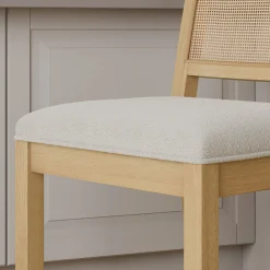 Boucle & Rattan Dining Chair Warm Pine