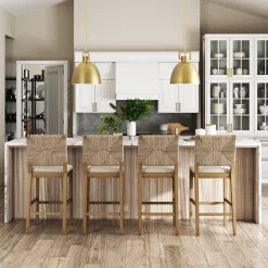 Boucle & Seagrass Bar Stool Light Brown (Set of 4)
