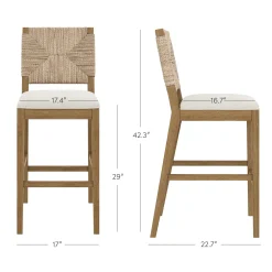 Boucle & Seagrass Bar Stool Light Brown (Set of 3)