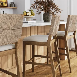 Boucle & Seagrass Bar Stool Light Brown (Set of 3)