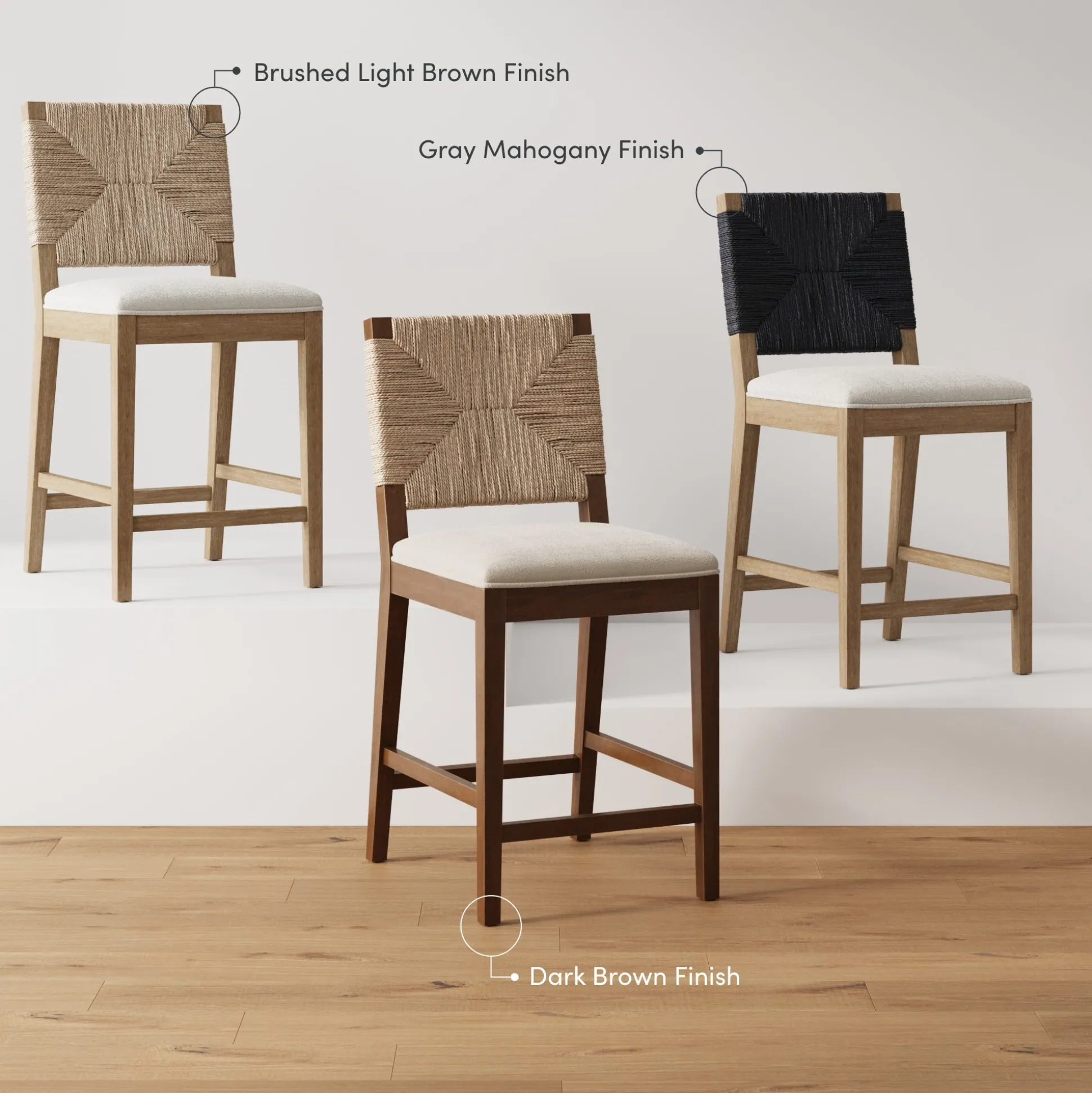 Boucle & Seagrass Boho Counter Height Bar Stool Black