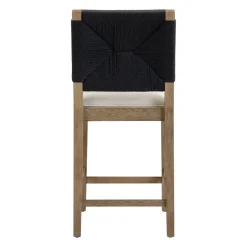 Boucle & Seagrass Counter Height Bar Stools Black (Set of 3)