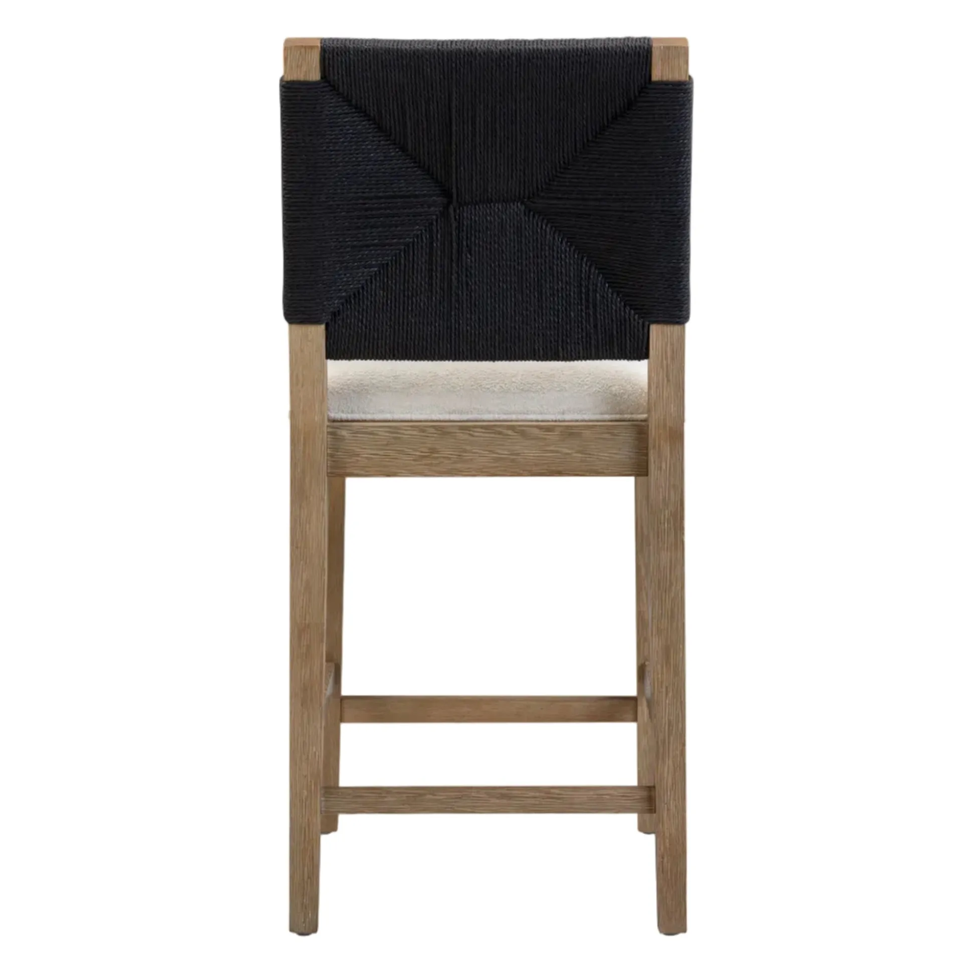 Boucle & Seagrass Counter Height Bar Stools Black (Set of 3)