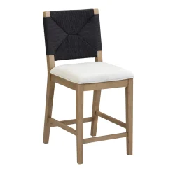 Boucle & Seagrass Counter Height Bar Stools Black (Set of 4)