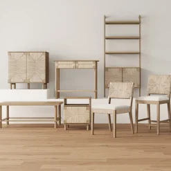 Boucle & Seagrass Dining Chair Light Brown