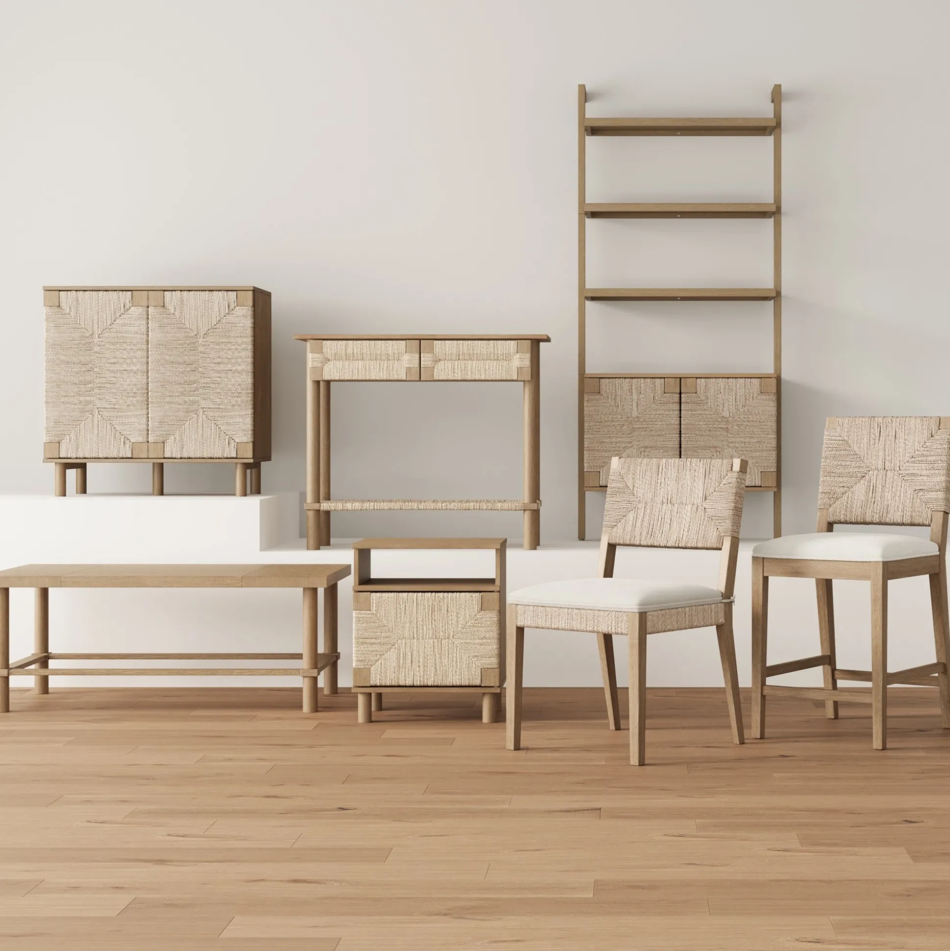 Boucle & Seagrass Dining Chair Light Brown