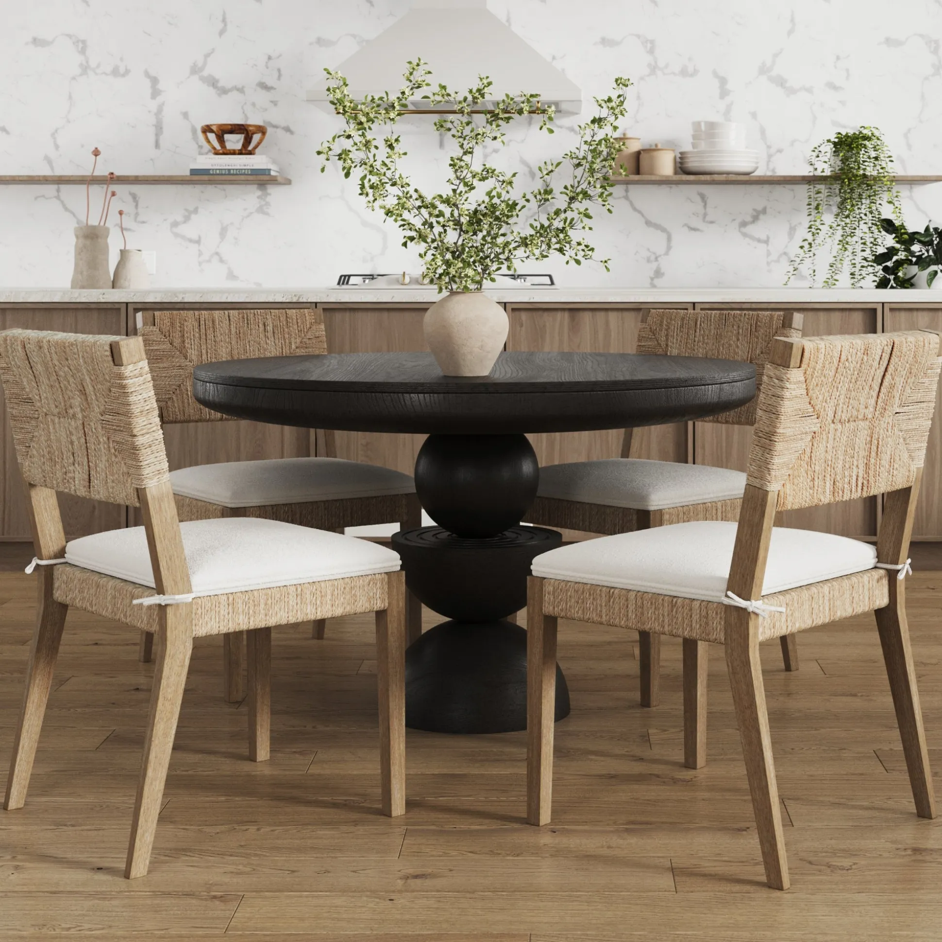 Boucle & Seagrass Dining Chair Light Brown