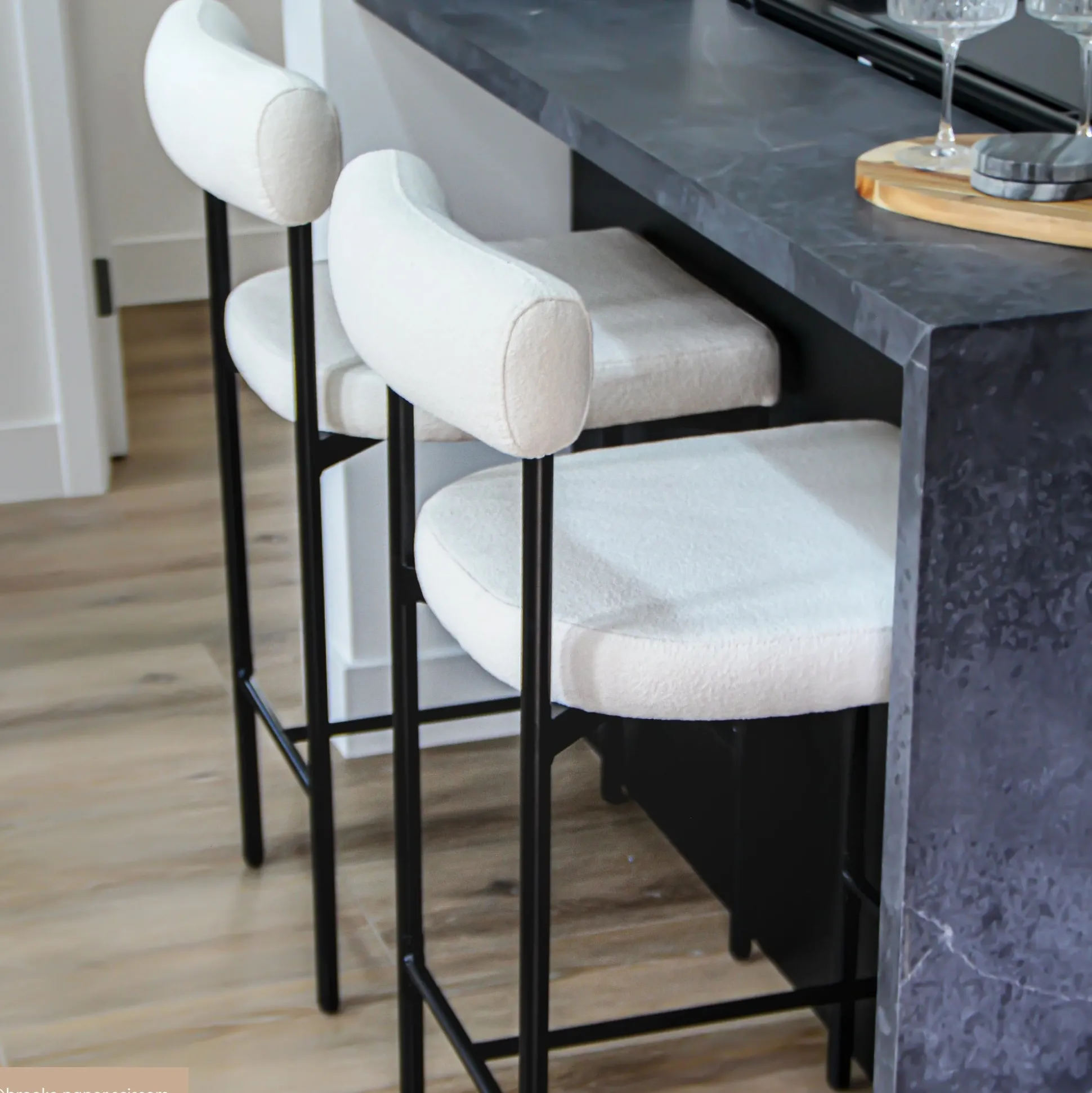 Boucle Upholstered Counter Height Bar Stool