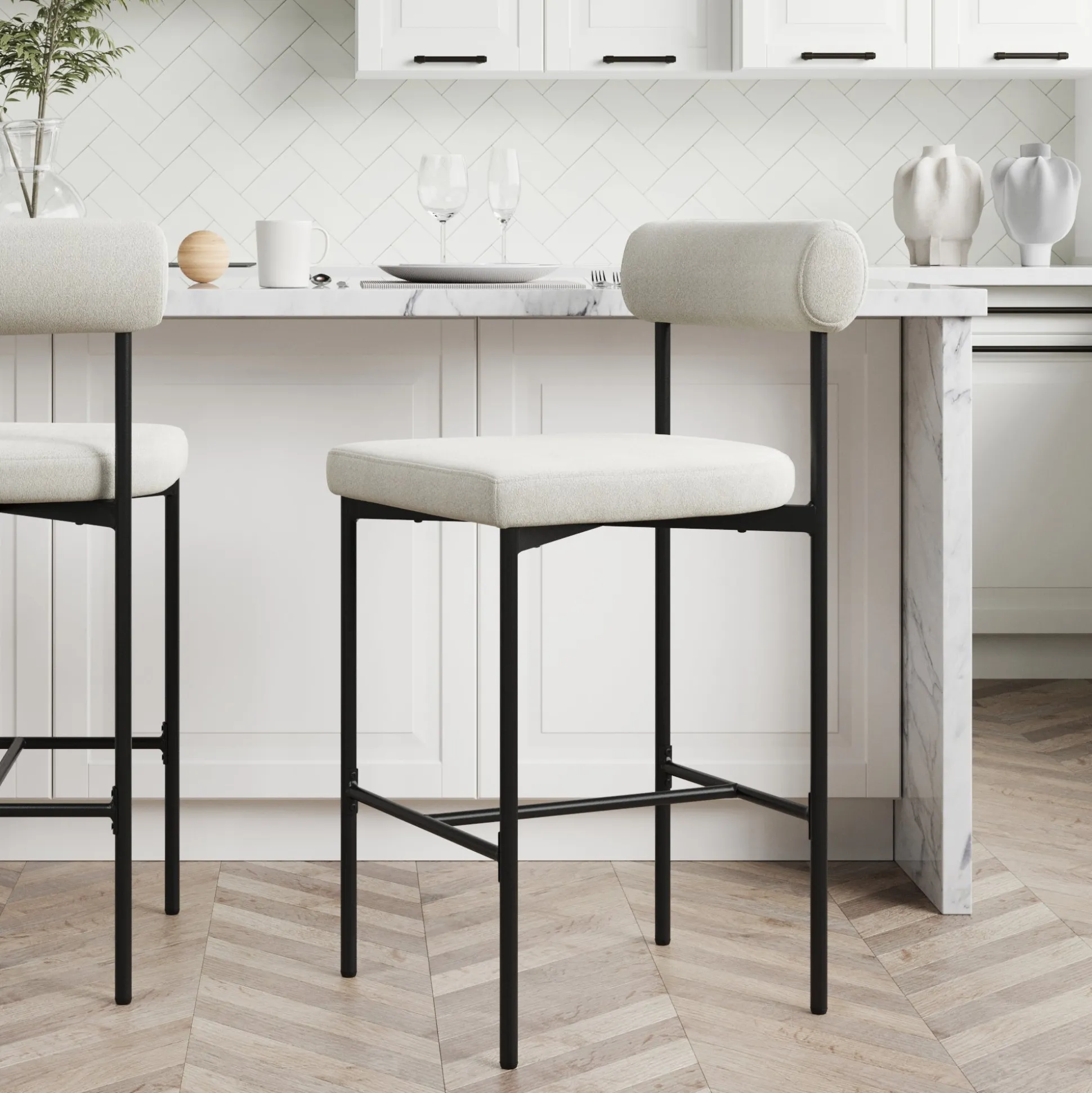 Boucle Upholstered Counter Height Bar Stool