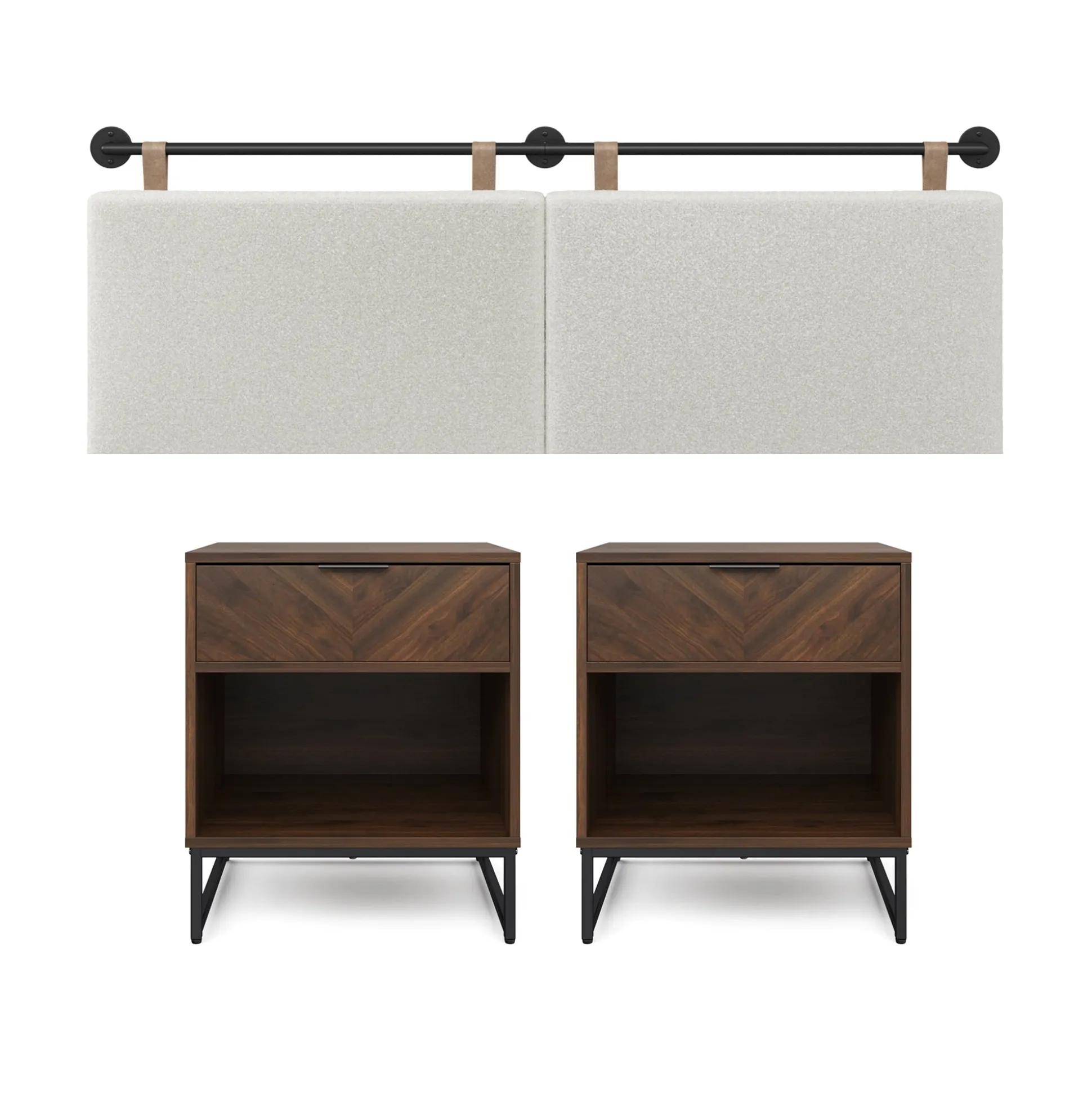 Boucle Upholstered King Headboard and Nightstand Set